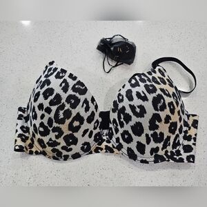 Catherine Malandrino Leopard Print Bra in Black and Cream